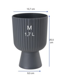 Blumenkübel rund M hoch Ø14 × 21 cm Gerillt, 1,7 L – Anthrazit | Töpferkönig 2