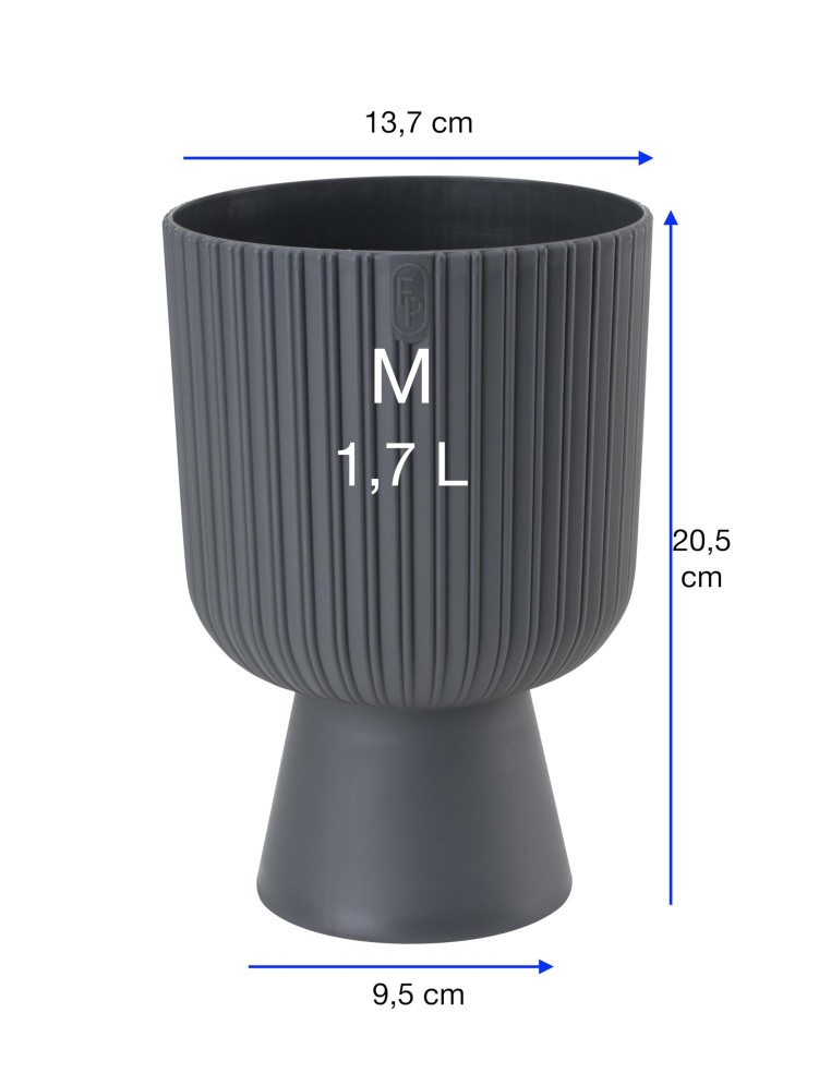 Bloempot rond M Ø14 × 21 cm geribbeld, 1,7 L – Antraciet | Töpferkönig