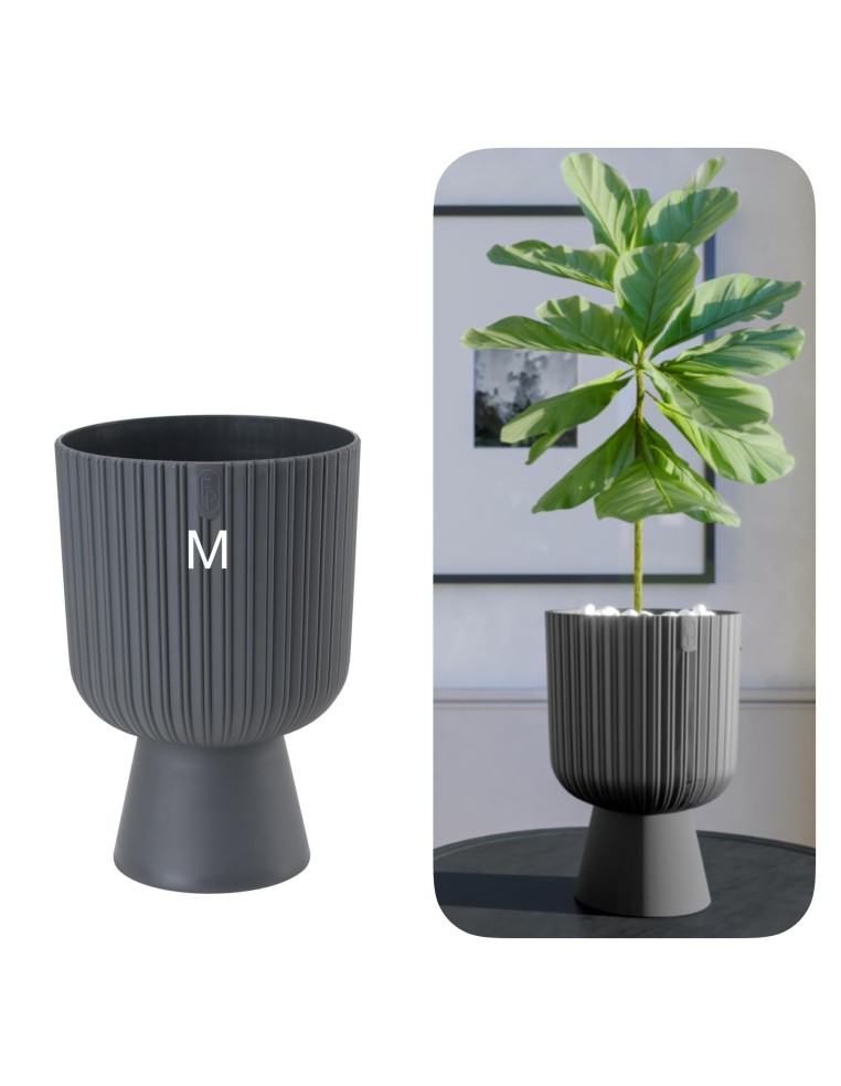Vaso rotondo M Ø14 × 21 cm rigato, 1,7 L – Antracite | Töpferkönig