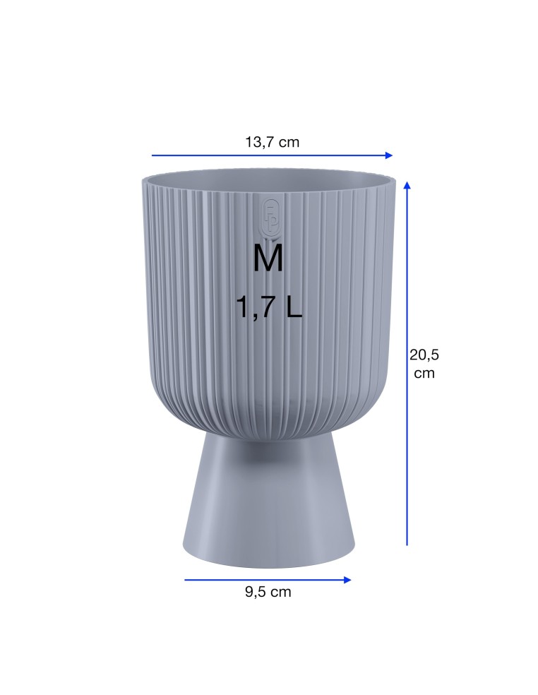 Bloempot rond M Ø14 × 21 cm geribbeld, 1,7 L – Grijs | Töpferkönig