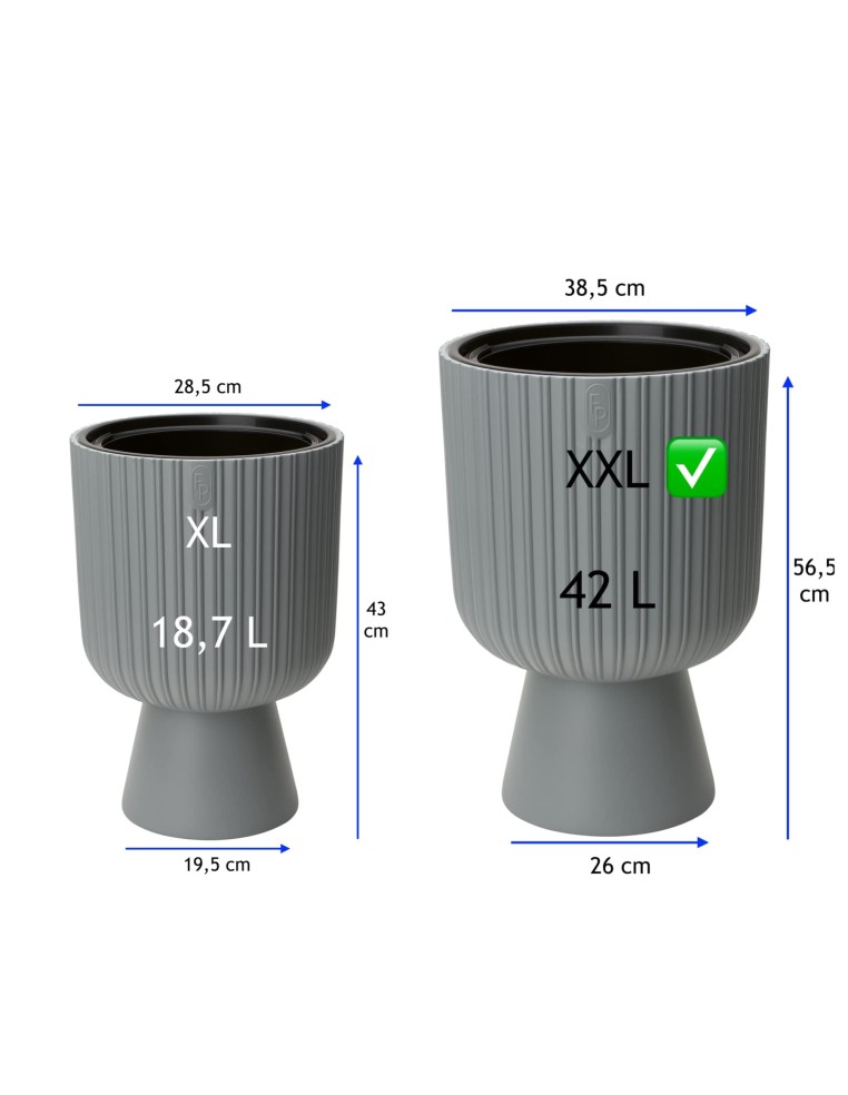 Pot haut rond XXL Ø39 × 57 cm, 42 L – Gris | Töpferkönig