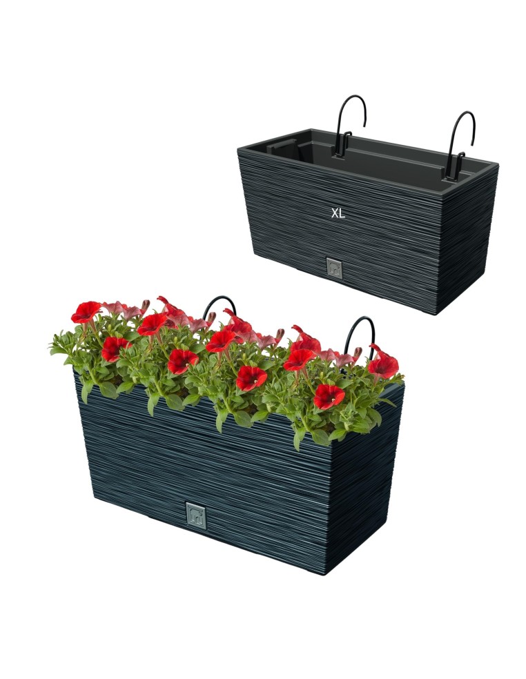Jardinera de balcón XL 40 × 18 × 20 cm estriada, 12 L – Antracita | Töpferkönig