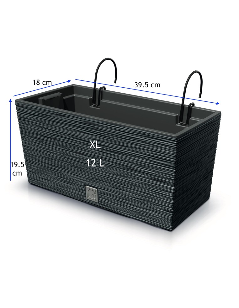 Jardinière de balcon XL 40 × 18 × 20 cm striée, 12 L – Anthracite | Töpferkönig