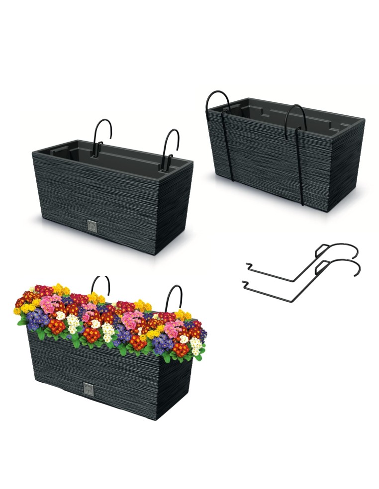 Jardinière de balcon XL 40 × 18 × 20 cm striée, 12 L – Anthracite | Töpferkönig