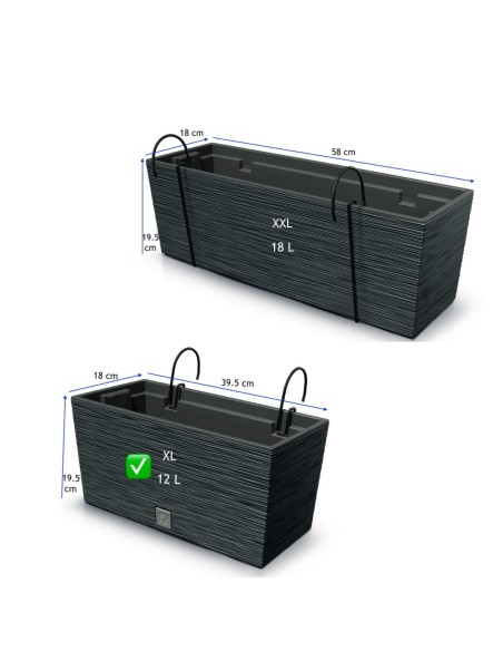 Cassetta da balcone XL 40 × 18 × 20 cm rigata, 12 L – Antracite | Töpferkönig