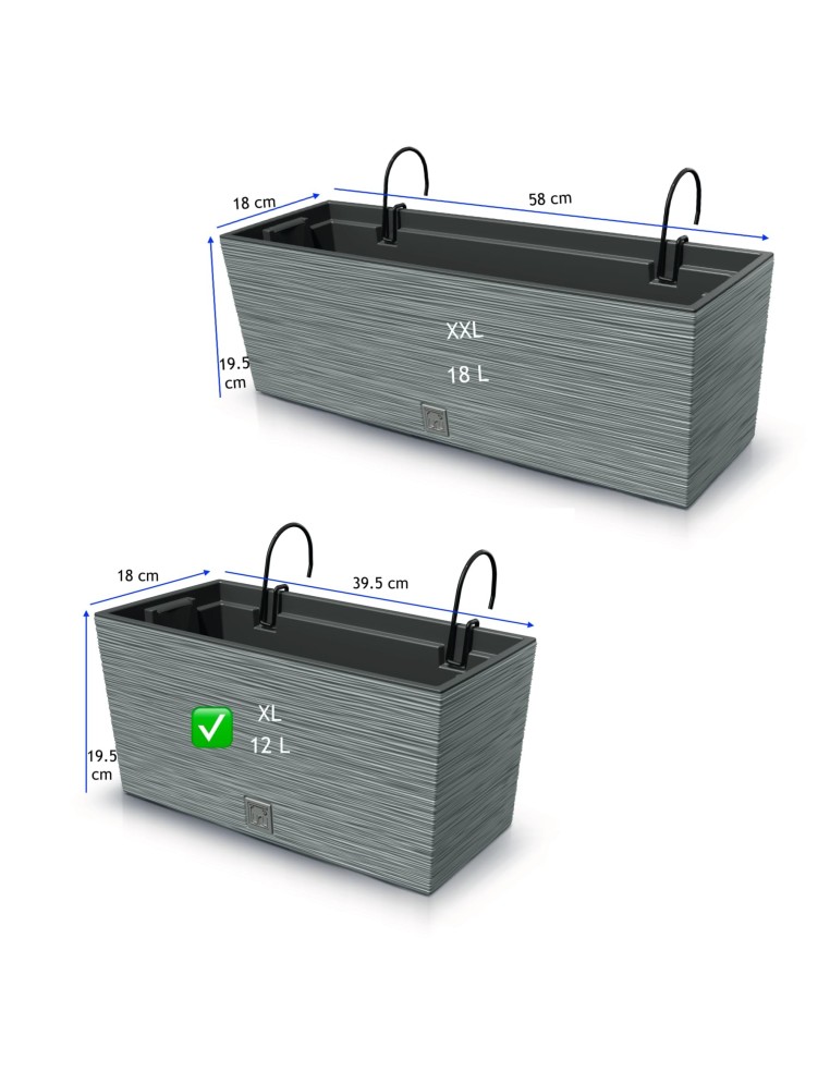 Cassetta da balcone XL 40 × 18 × 20 cm effetto cemento, 12 L – Grigio cemento | Töpferkönig