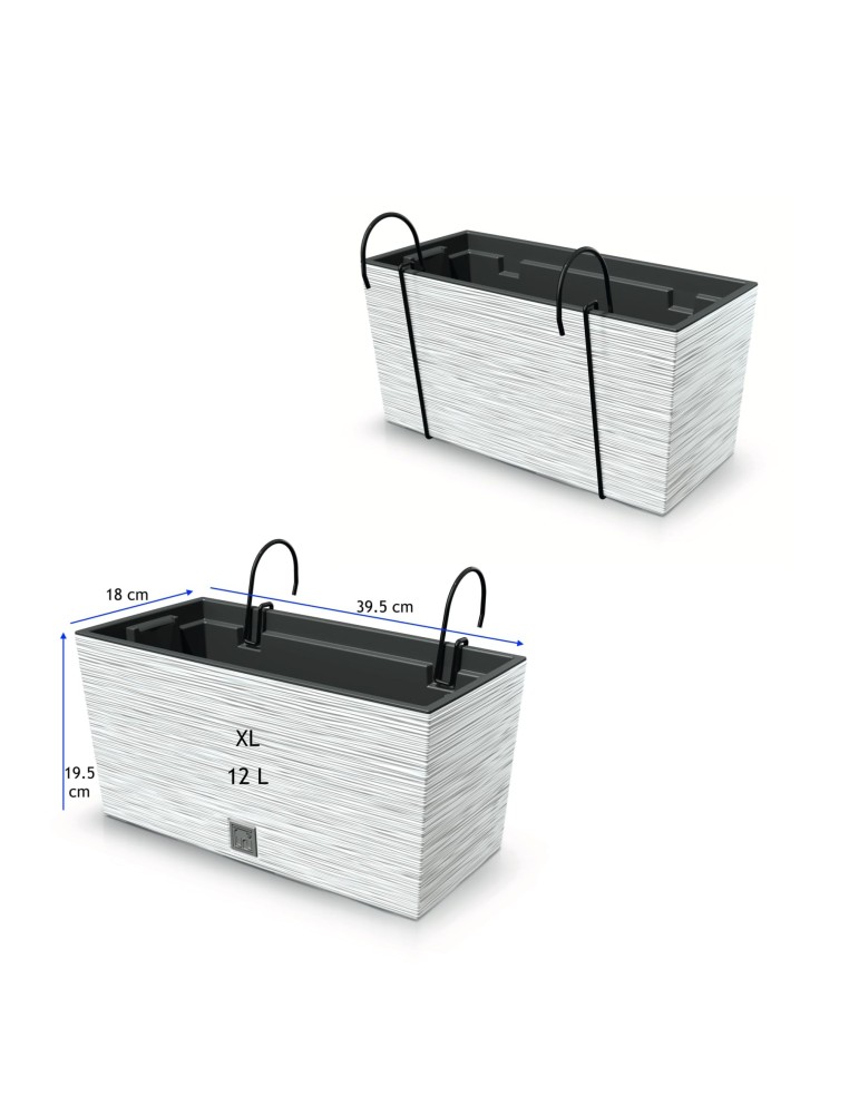 Jardinière de balcon XL 40 × 18 × 20 cm striée, 12 L – Blanc | Töpferkönig