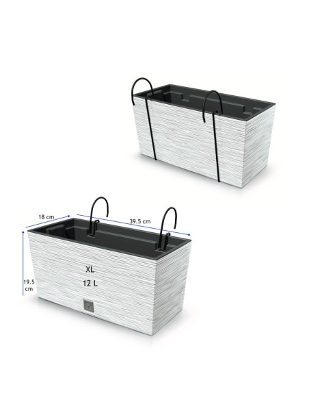 Cassetta da balcone XL 40 × 18 × 20 cm rigata, 12 L – Bianco | Töpferkönig