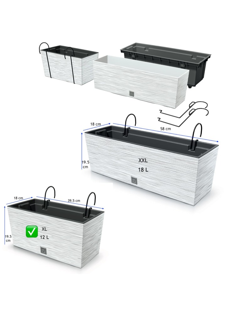Jardinera de balcón XL 40 × 18 × 20 cm estriada, 12 L – Blanco | Töpferkönig