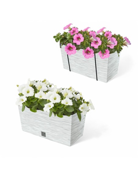 Jardinière de balcon XL 40 × 18 × 20 cm striée, 12 L – Blanc | Töpferkönig