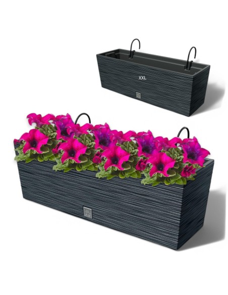 Jardinière de balcon XXL 58 × 18 × 20 cm striée, 18 L – Anthracite | Töpferkönig