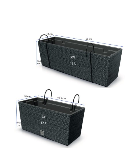 Cassetta da balcone XXL 58 × 18 × 20 cm rigata, 18 L – Antracite | Töpferkönig