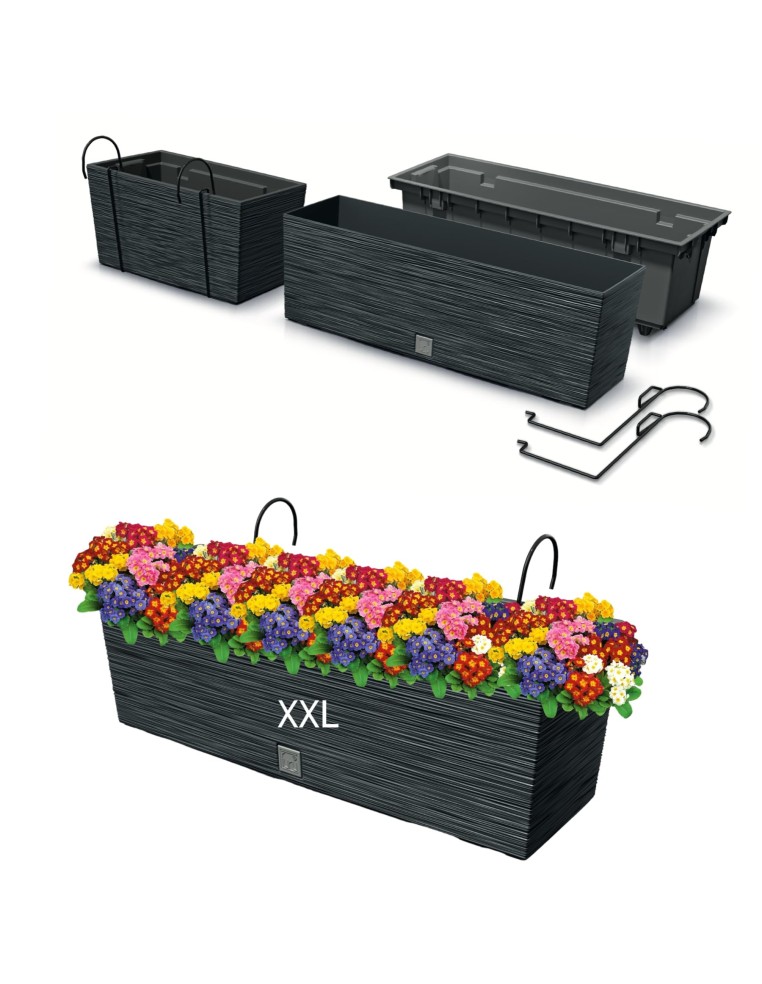 Cassetta da balcone XXL 58 × 18 × 20 cm rigata, 18 L – Antracite | Töpferkönig