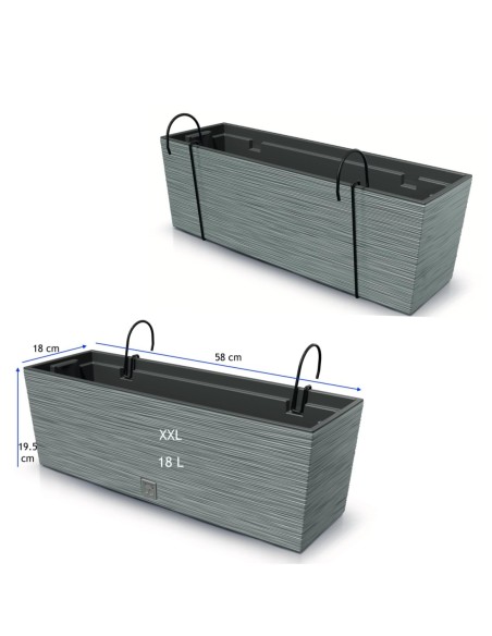 Jardinera de balcón XXL 58 × 18 × 20 cm efecto hormigón, 18 L – Gris hormigón | Töpferkönig