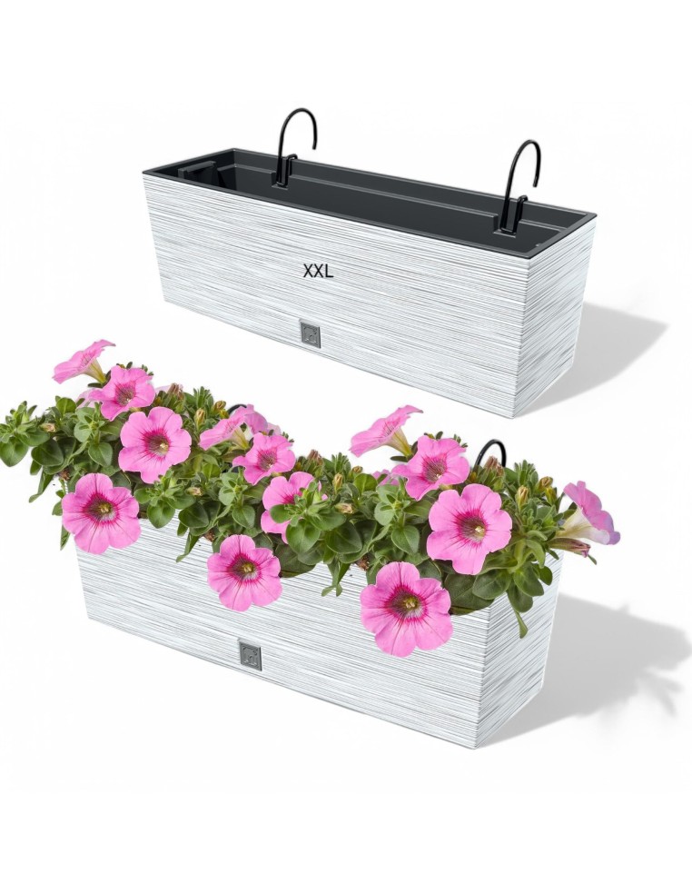 Cassetta da balcone XXL 58 × 18 × 20 cm rigata, 18 L – Bianco | Töpferkönig