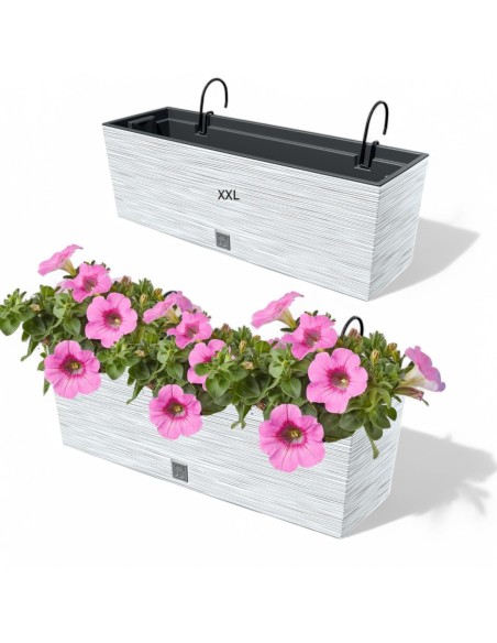 Jardinera de balcón XXL 58 × 18 × 20 cm estriada, 18 L – Blanco | Töpferkönig