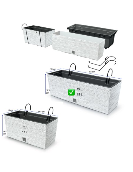 Cassetta da balcone XXL 58 × 18 × 20 cm rigata, 18 L – Bianco | Töpferkönig