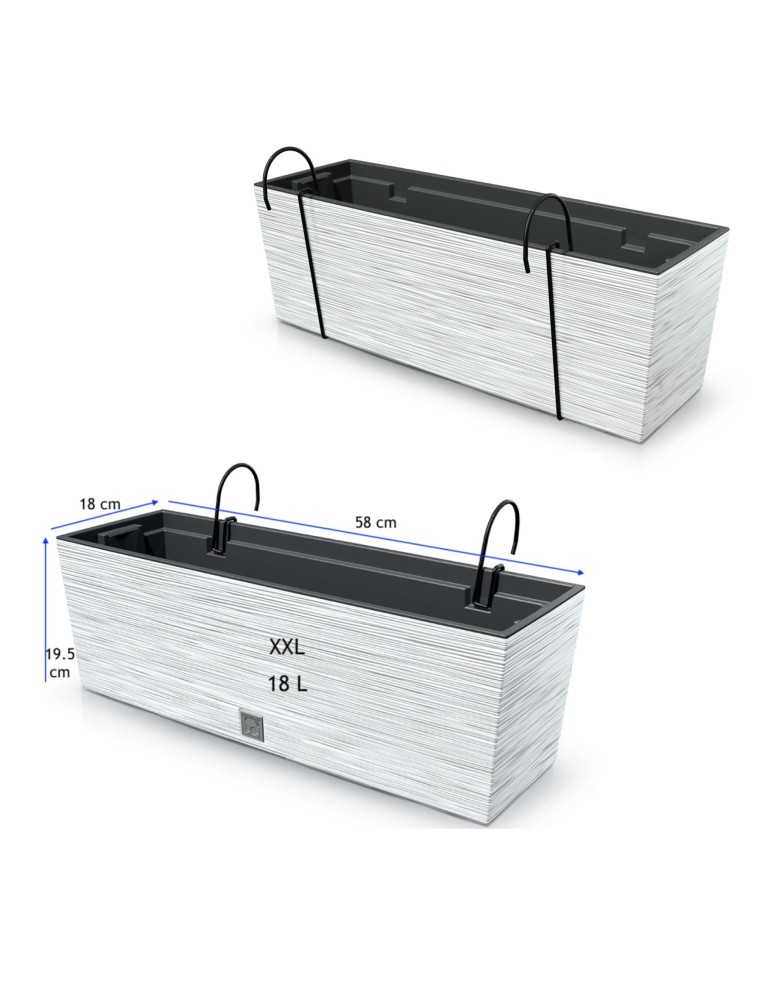 Blumenkasten XXL 58 × 18 × 20 cm Gerillt, 18 L – Weiß | Töpferkönig