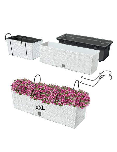 Jardinière de balcon XXL 58 × 18 × 20 cm striée, 18 L – Blanc | Töpferkönig