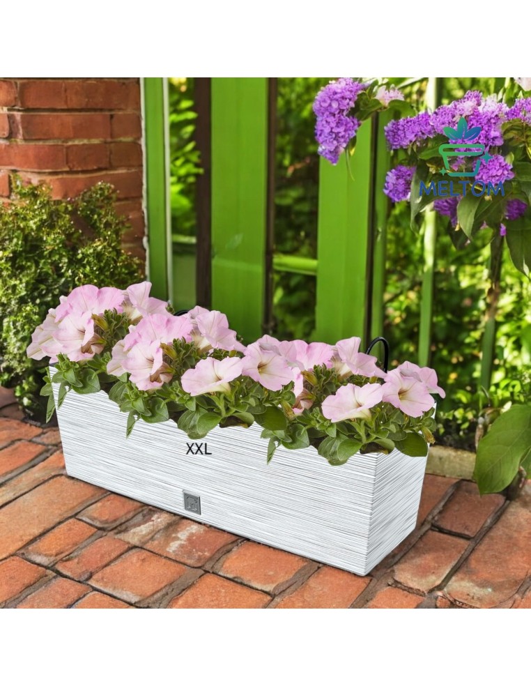 Balkonbak XXL 58 × 18 × 20 cm geribbeld, 18 L – Wit | Töpferkönig