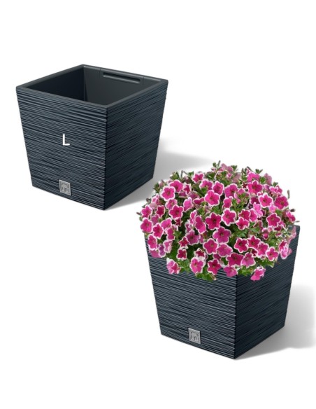 Bloempot vierkant L 23 × 23 × 23 cm geribbeld, 10 L – Antraciet | Töpferkönig