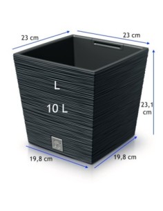 Maceta cuadrada L 23 × 23 × 23 cm estriada, 10 L – Antracita | Töpferkönig 2