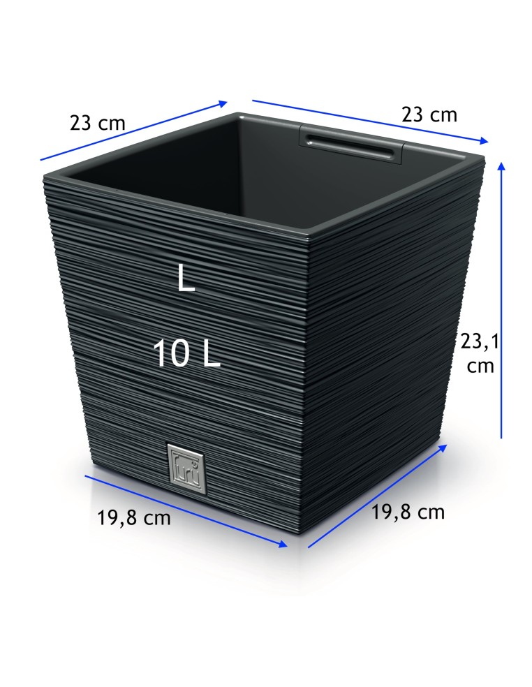 Bloempot vierkant L 23 × 23 × 23 cm geribbeld, 10 L – Antraciet | Töpferkönig