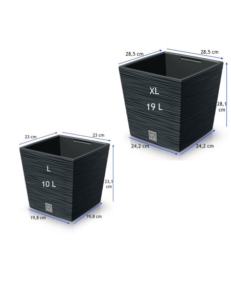 Blumentopf eckig L 23 × 23 × 23 cm Gerillt, 10 L – Anthrazit | Töpferkönig
