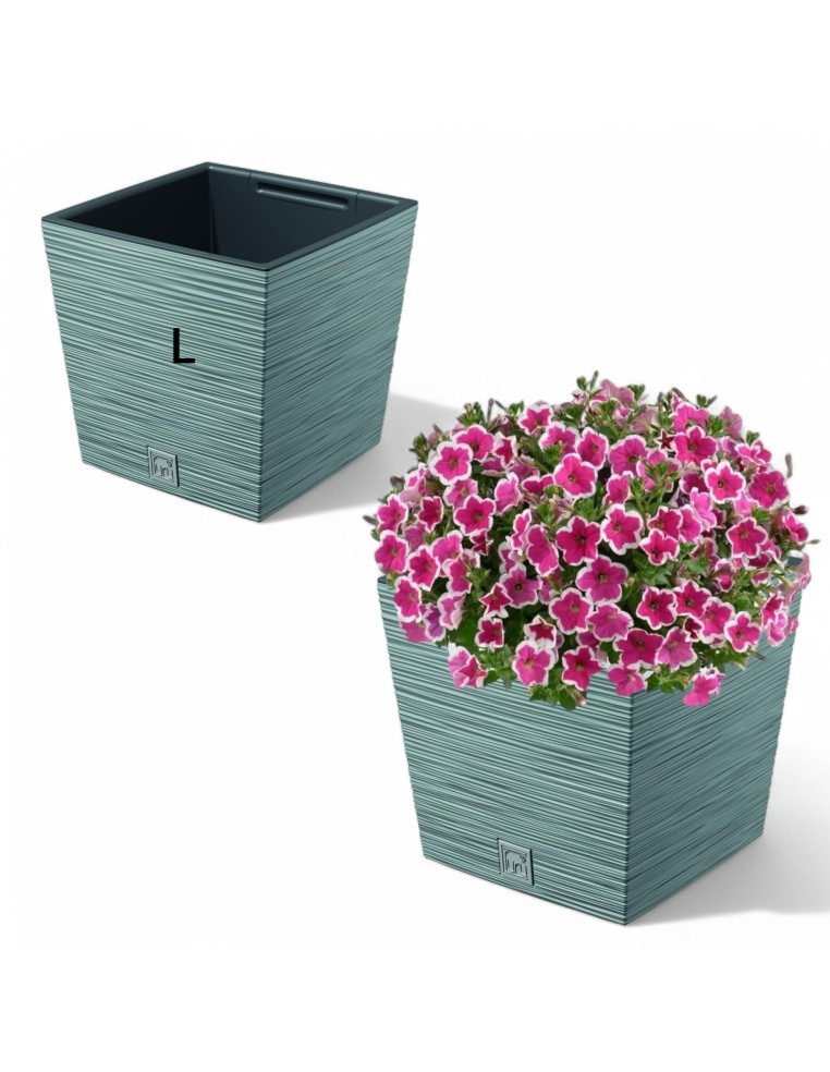 Bloempot vierkant L 23 × 23 × 23 cm geribbeld, 10 L – Grijs | Töpferkönig