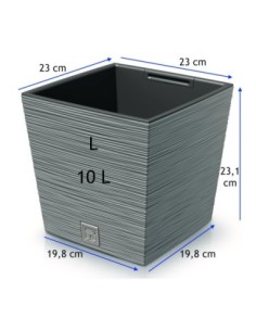 Pot carré L 23 × 23 × 23 cm strié, 10 L – Gris | Töpferkönig 2