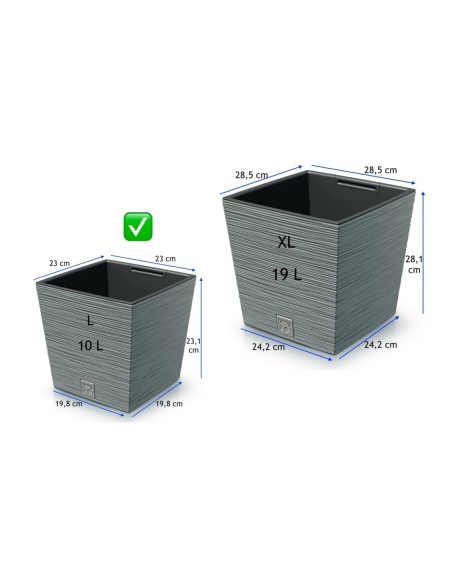 Maceta cuadrada L 23 × 23 × 23 cm estriada, 10 L – Gris | Töpferkönig