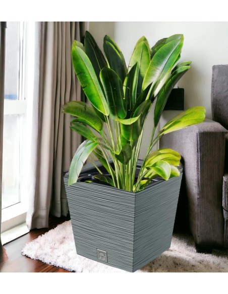 Maceta cuadrada L 23 × 23 × 23 cm estriada, 10 L – Gris | Töpferkönig