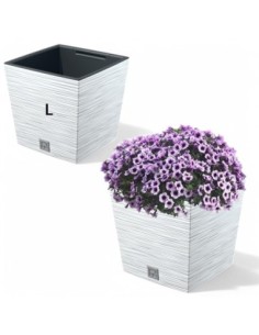 Bloempot vierkant L 23 × 23 × 23 cm geribbeld, 10 L – Wit | Töpferkönig