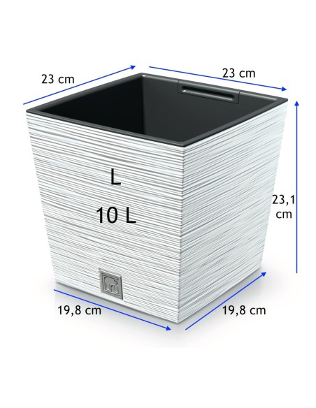 Bloempot vierkant L 23 × 23 × 23 cm geribbeld, 10 L – Wit | Töpferkönig