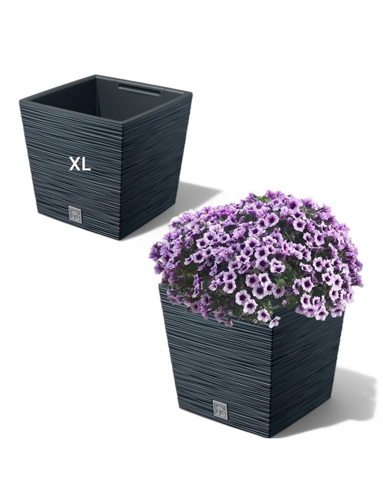 Bloempot vierkant XL 29 × 29 × 28 cm geribbeld, 19 L – Antraciet | Töpferkönig
