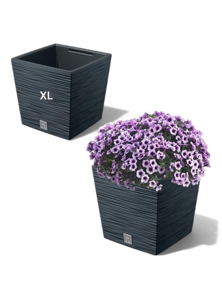 Bloempot vierkant XL 29 × 29 × 28 cm geribbeld, 19 L – Antraciet | Töpferkönig