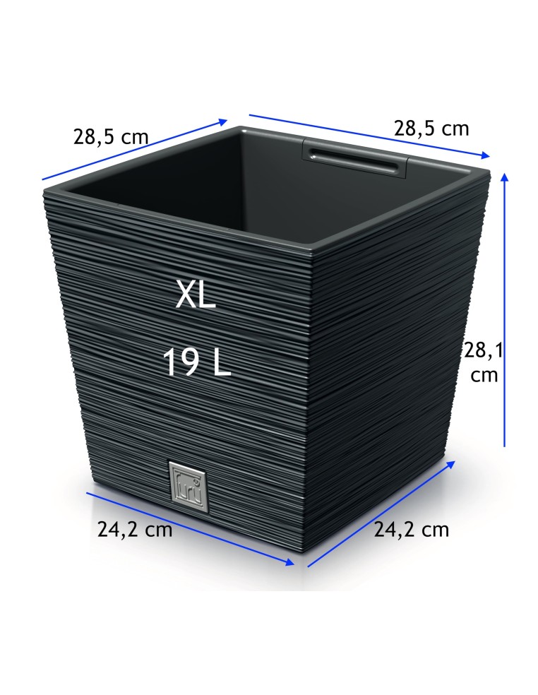 Blumentopf eckig XL 29 × 29 × 28 cm Gerillt, 19 L – Anthrazit | Töpferkönig