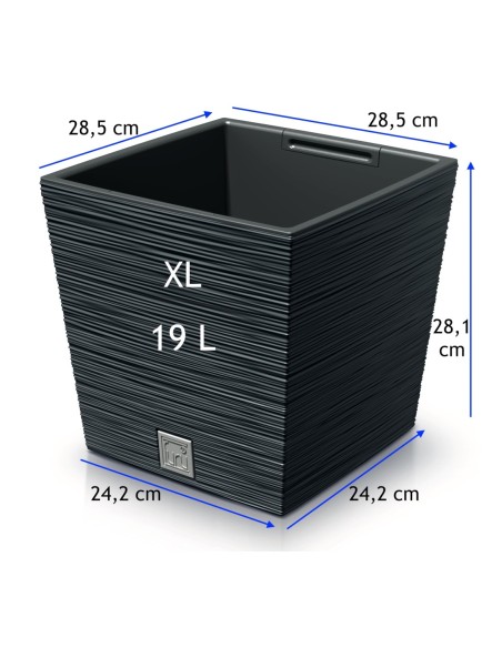 Maceta cuadrada XL 29 × 29 × 28 cm estriada, 19 L – Antracita | Töpferkönig
