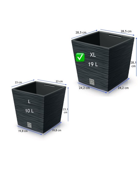 Pot carré XL 29 × 29 × 28 cm strié, 19 L – Anthracite | Töpferkönig