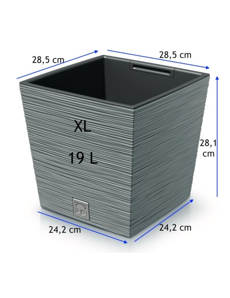 Vaso quadrato XL 29 × 29 × 28 cm rigato, 10 L – Grigio | Töpferkönig