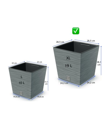 Maceta cuadrada XL 29 × 29 × 28 cm estriada, 10 L – Gris | Töpferkönig