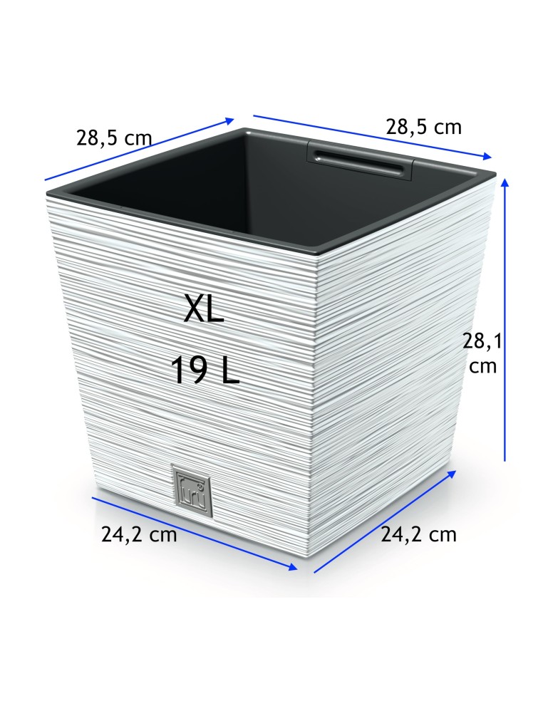 Bloempot vierkant XL 29 × 29 × 28 cm geribbeld, 19 L – Wit | Töpferkönig