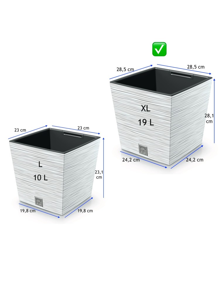 Bloempot vierkant XL 29 × 29 × 28 cm geribbeld, 19 L – Wit | Töpferkönig