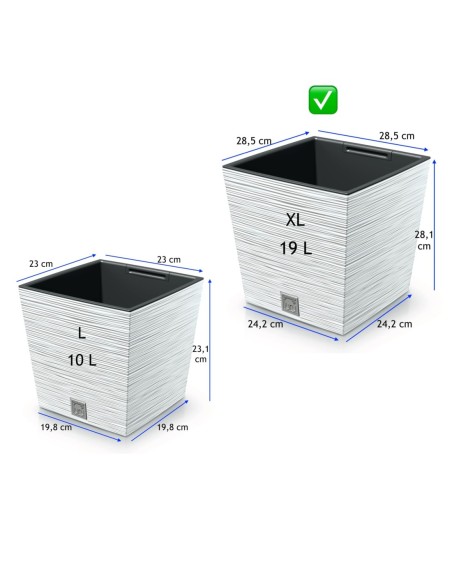 Blumentopf eckig XL 29 × 29 × 28 cm Gerillt, 19 L – Weiß | Töpferkönig