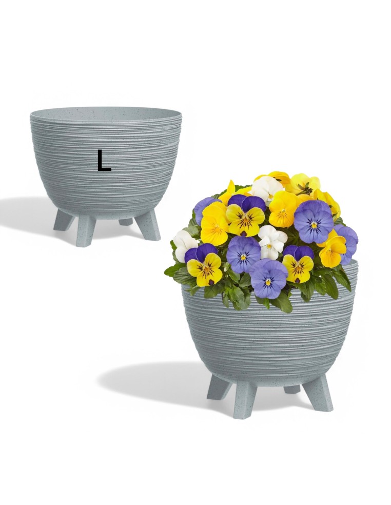 Pot de fleurs rond L Ø40 × 33 cm strié, 26 L – Gris | Töpferkönig