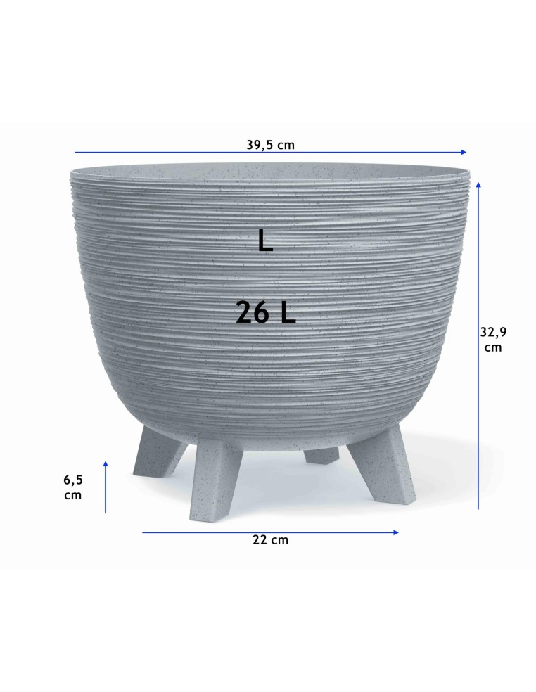 Pot de fleurs rond L Ø40 × 33 cm strié, 26 L – Gris | Töpferkönig
