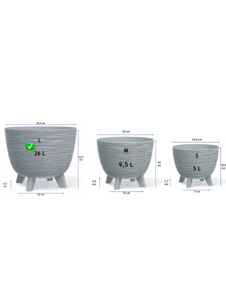 Bloempot rond L Ø40 × 33 cm geribbeld, 26 L – Grijs | Töpferkönig
