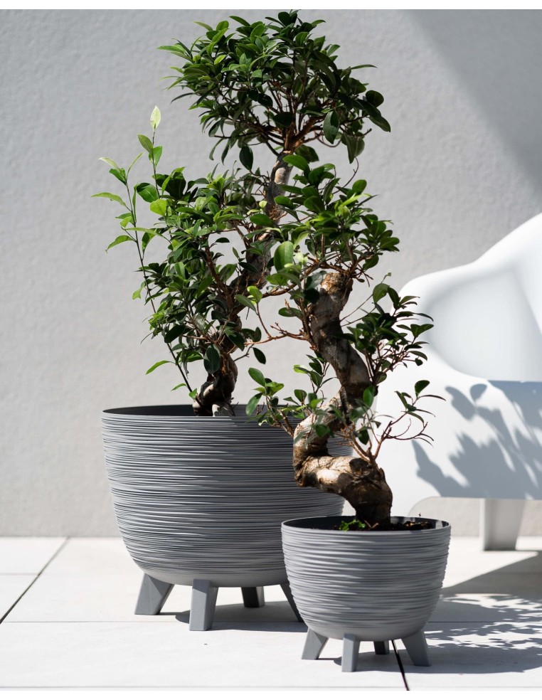 Pot de fleurs rond L Ø40 × 33 cm strié, 26 L – Gris | Töpferkönig