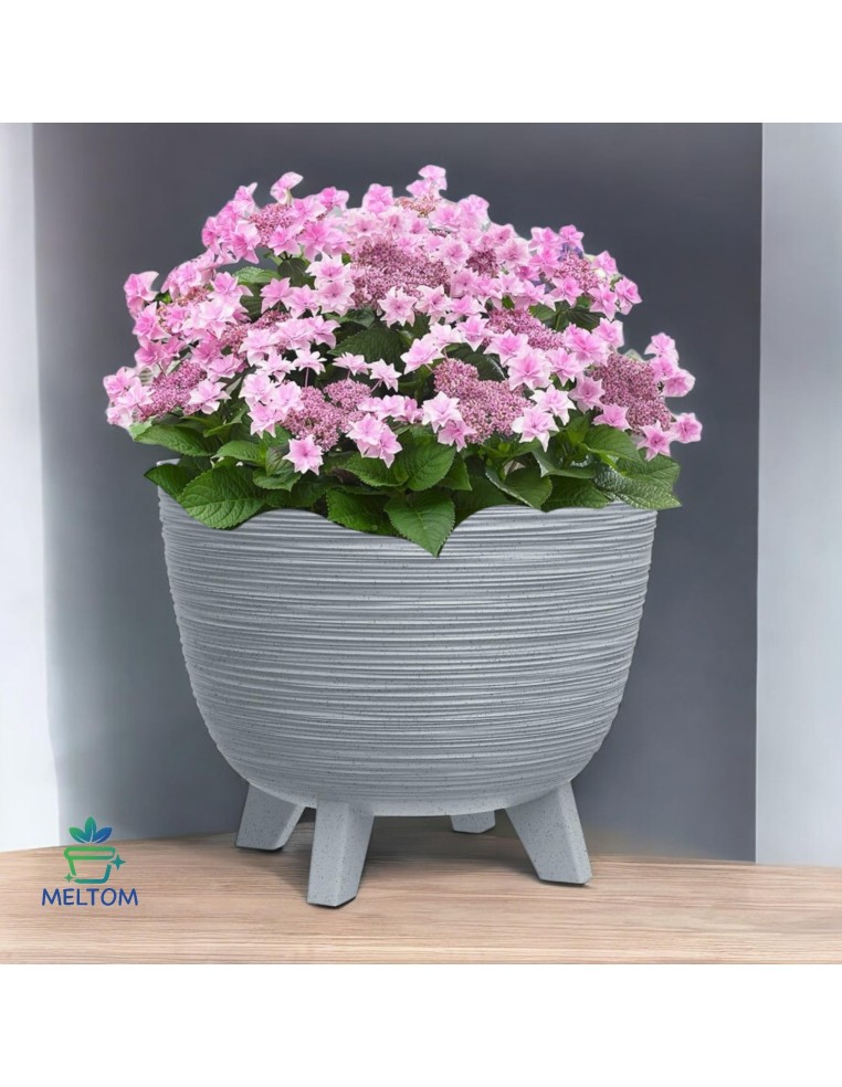 Bloempot rond L Ø40 × 33 cm geribbeld, 26 L – Grijs | Töpferkönig