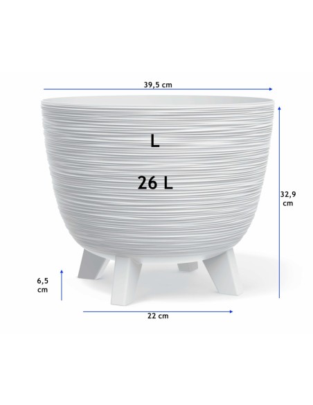 Pot de fleurs rond L Ø40 × 33 cm strié, 26 L – Blanc | Töpferkönig